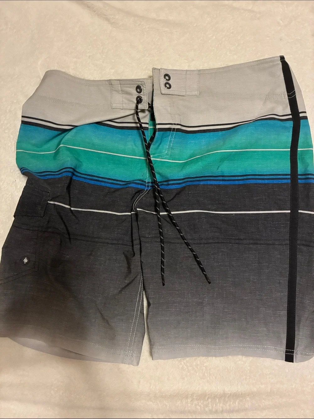 Goodfellow & Co Gray, Teal & Blue Striped Swim Board Shorts